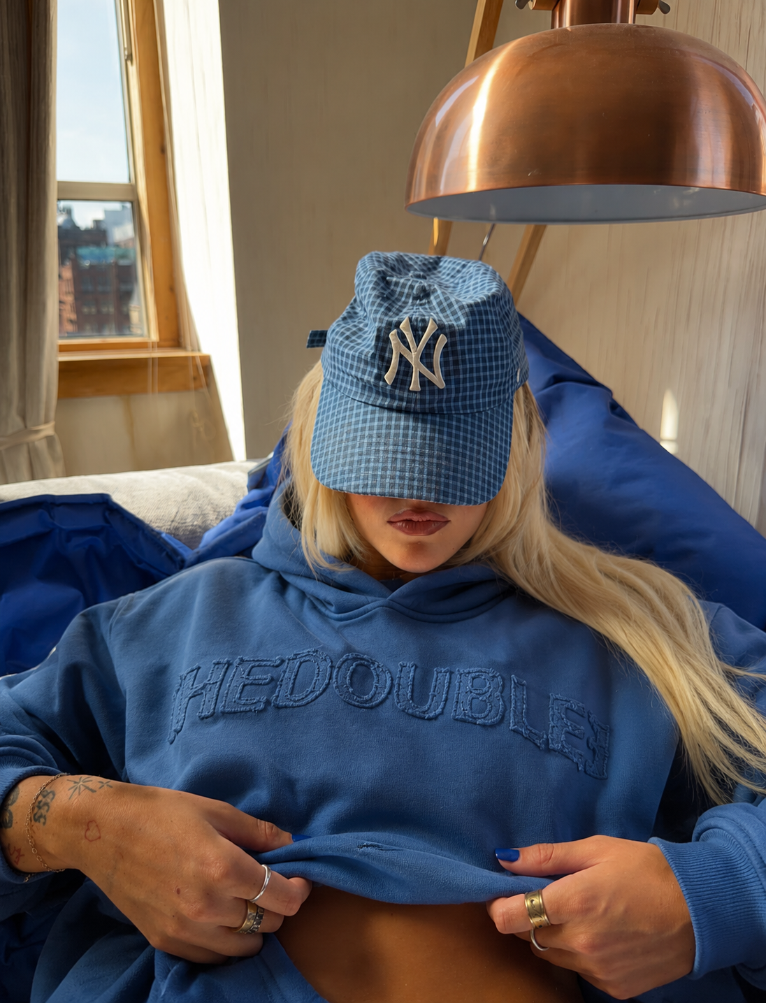 PATCHES LOGO ON TONE LIGHT BLUE HOODIE