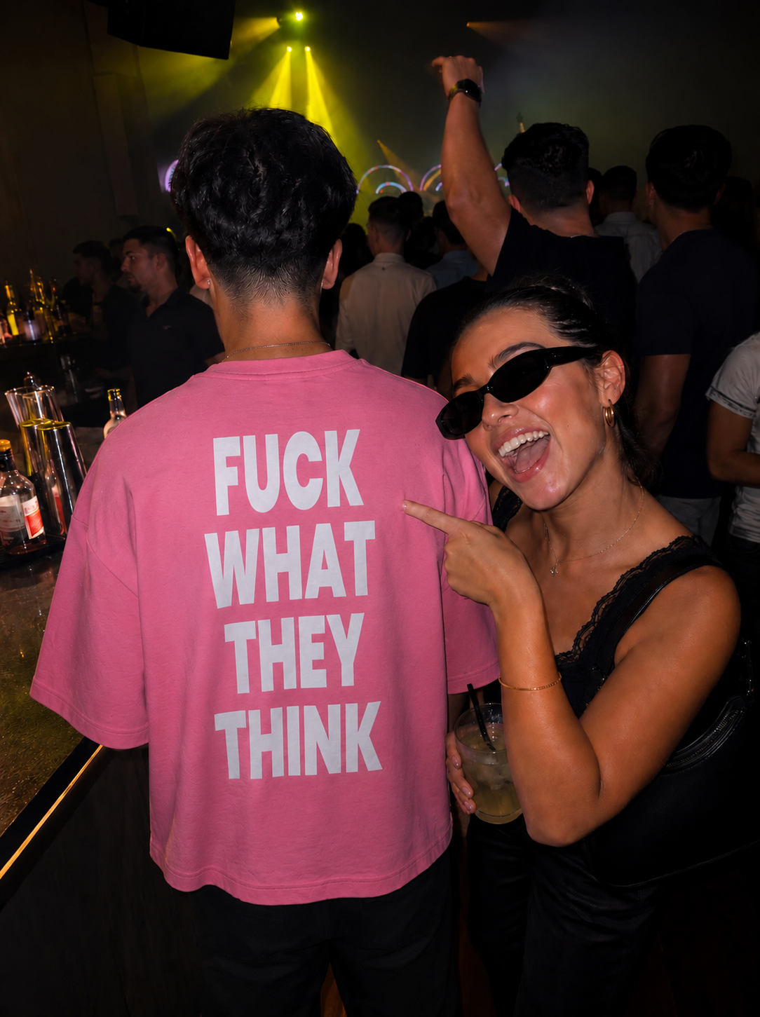FUCK THINK BOXY PINK TEE