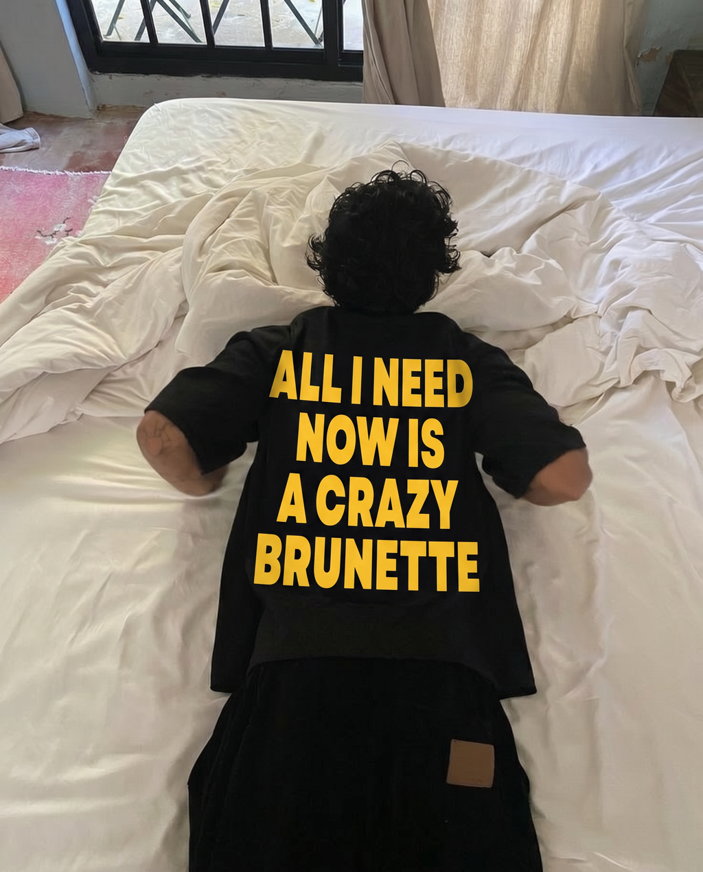 CRAZY BRUNETTE BOXY BLACK TEE