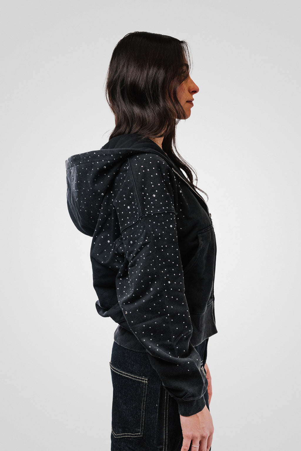 & GLITTER LOGO BOXY BLACK HOODIE