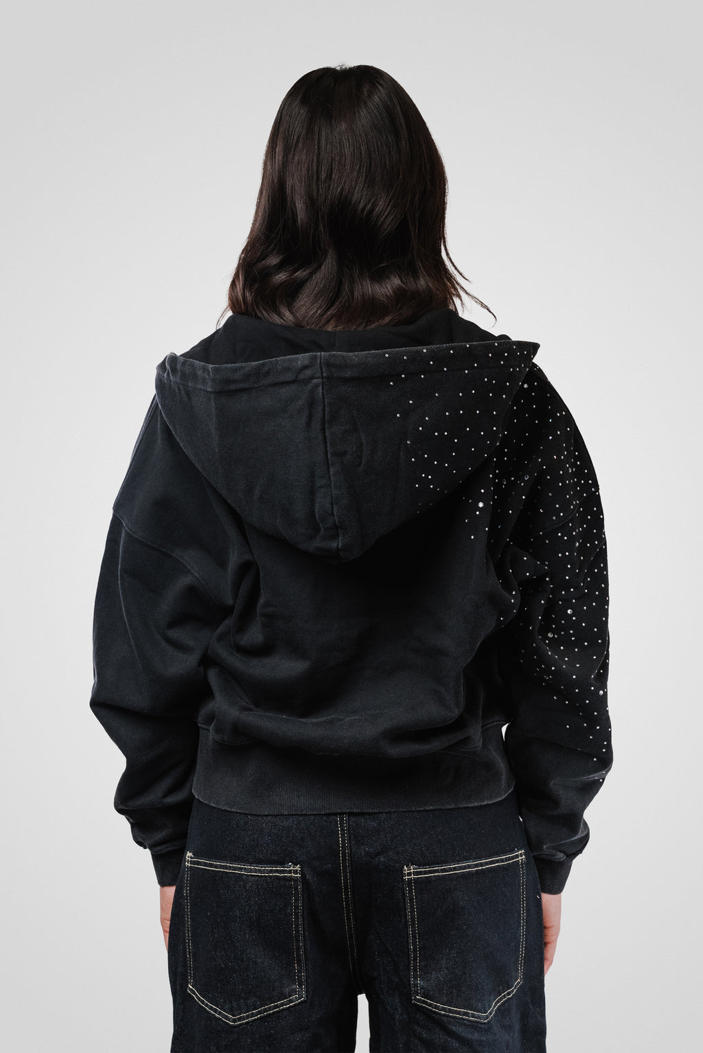 & GLITTER LOGO BOXY BLACK HOODIE