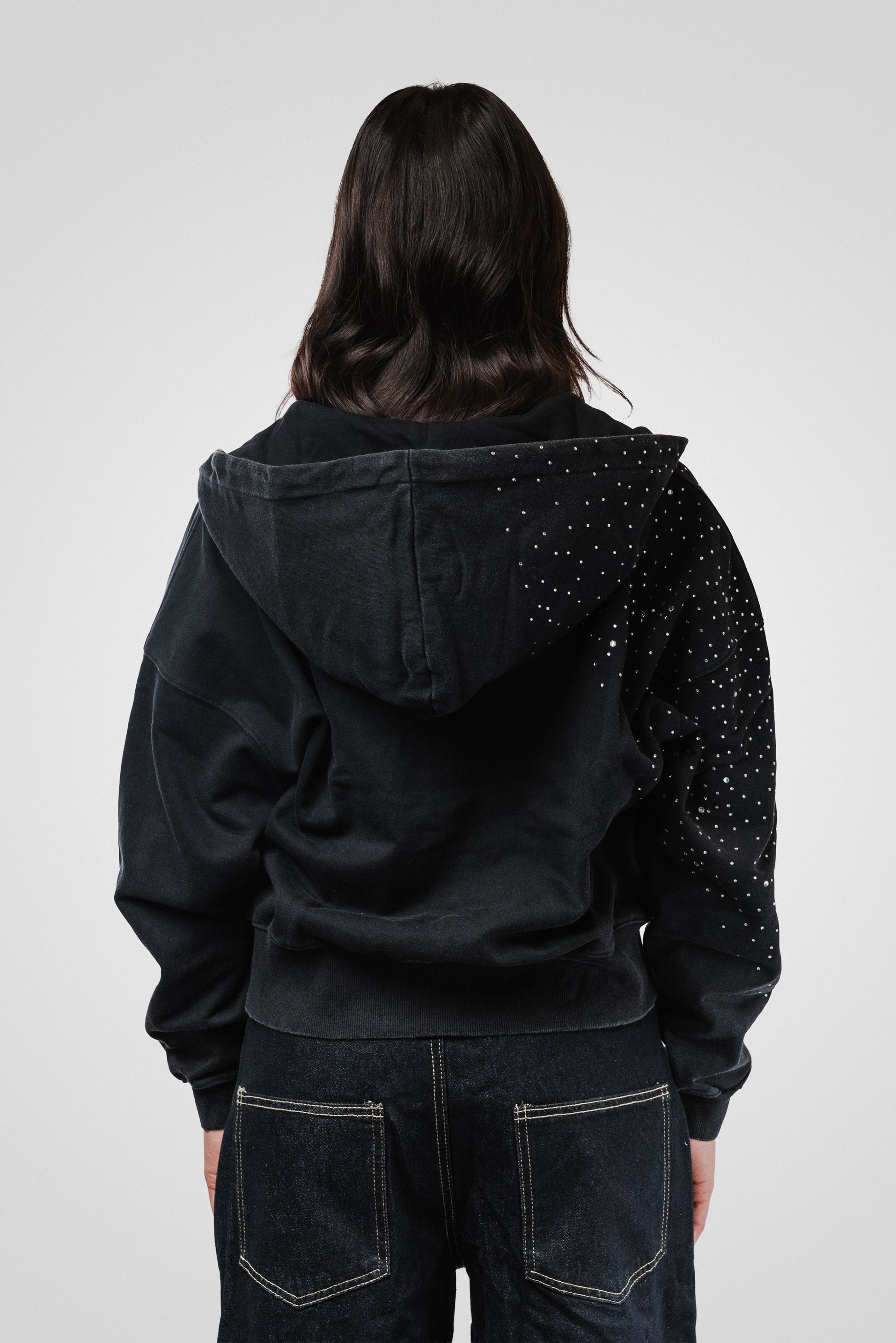 & GLITTER LOGO BOXY BLACK HOODIE