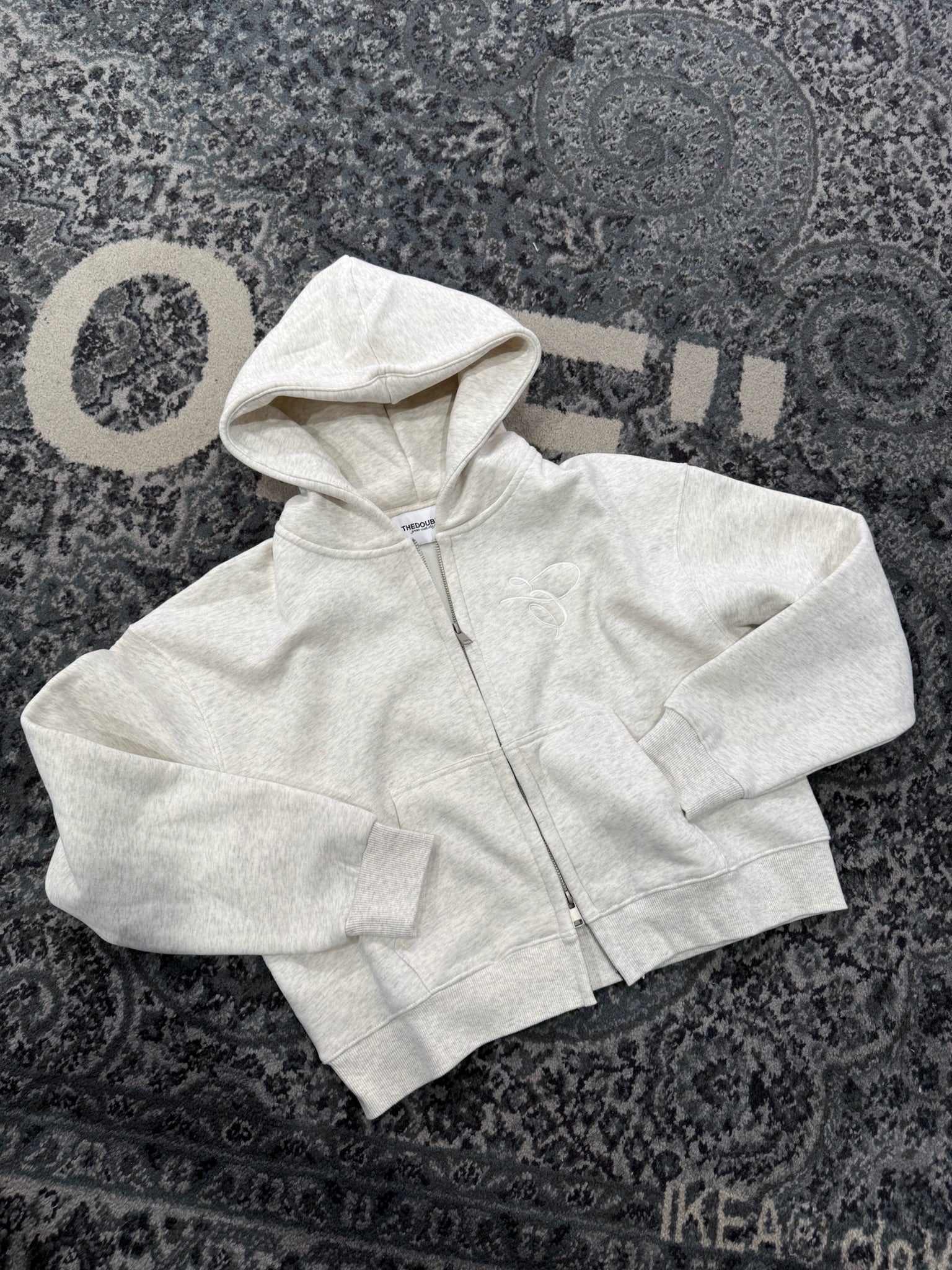 EMBROIDERED E ZIP WOMEN HOODIE CREAM