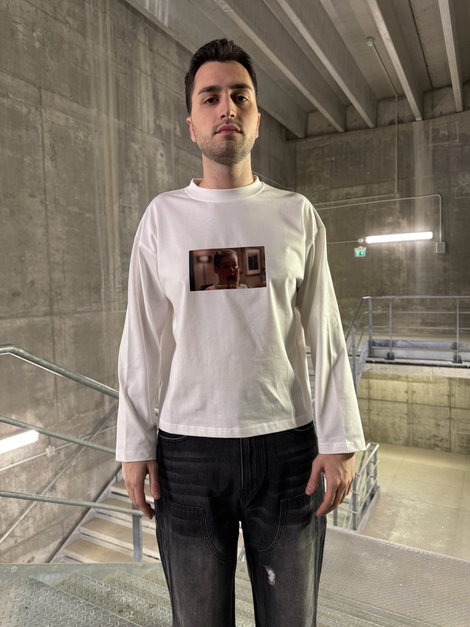 HOME ALONE BOXY LONGSLEEVE TEE WHITE