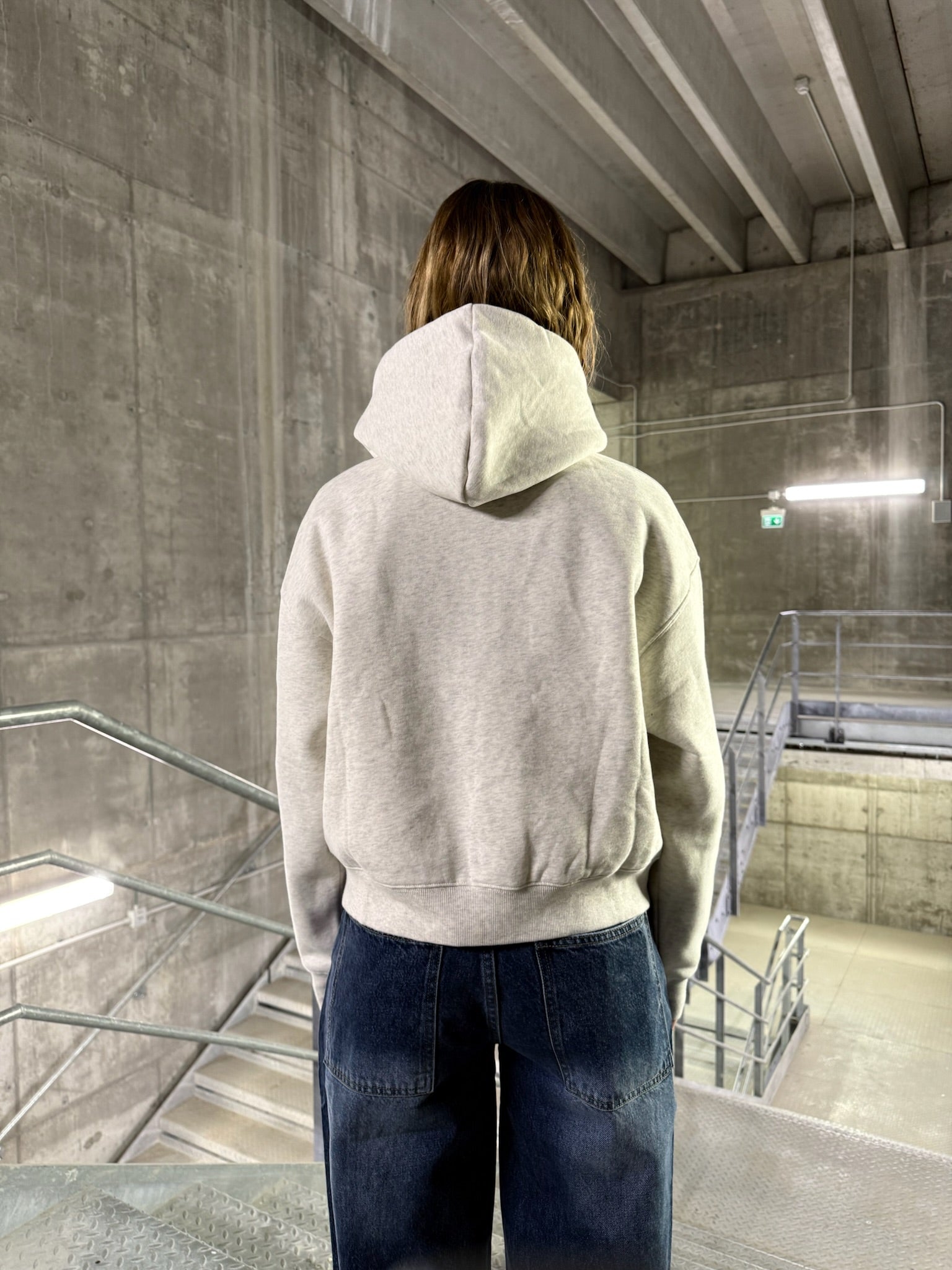 EMBROIDERED E ZIP WOMEN HOODIE CREAM