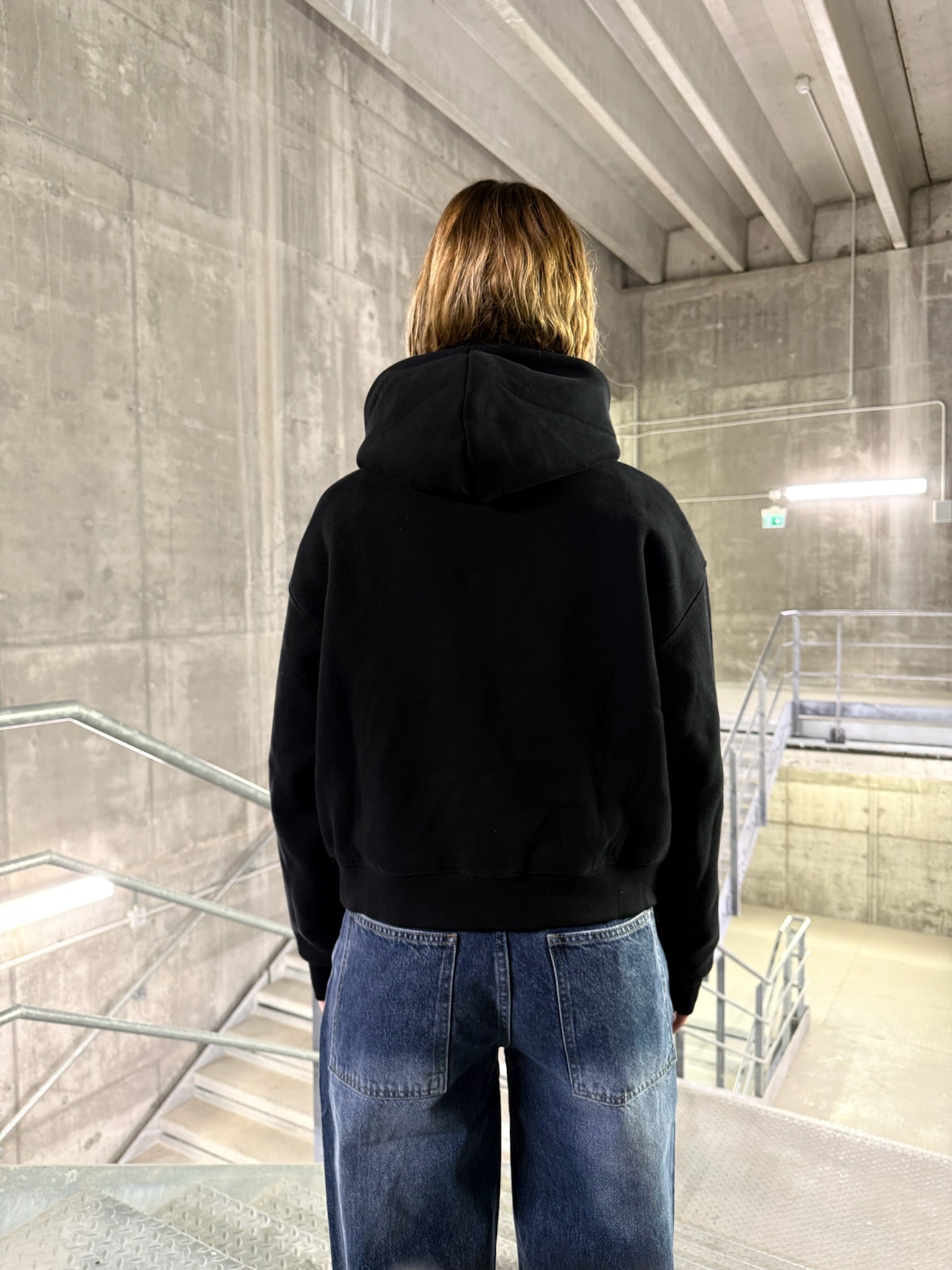 EMBROIDERED E ZIP WOMEN HOODIE BLACK