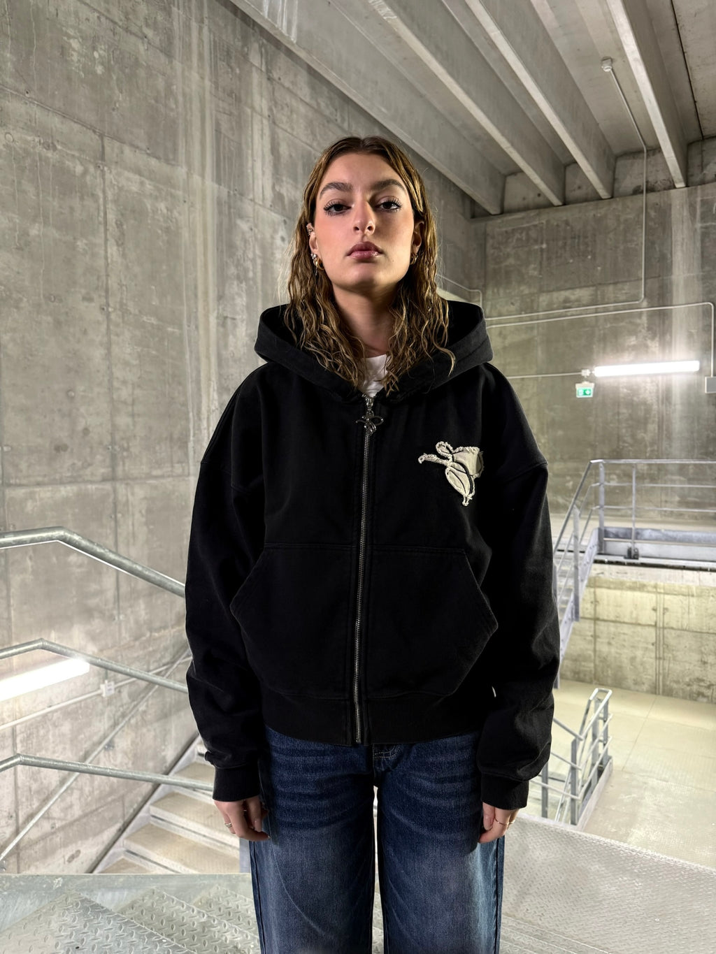 PATCH ZIP HOODIE BLACK