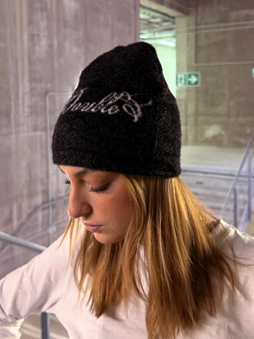 ITALICS LOGO MOHAIR BEANIE BLACK