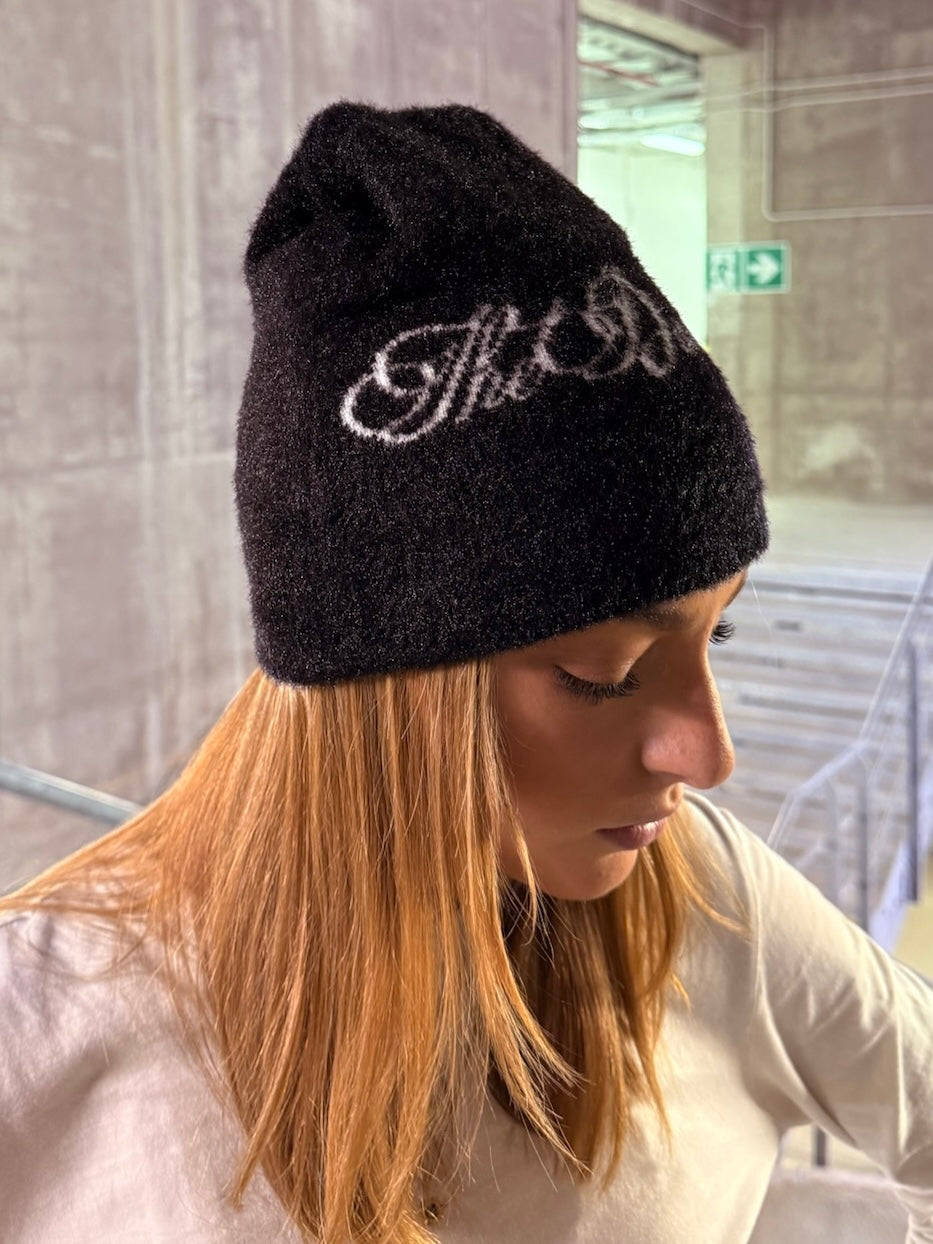ITALICS LOGO MOHAIR BEANIE BLACK