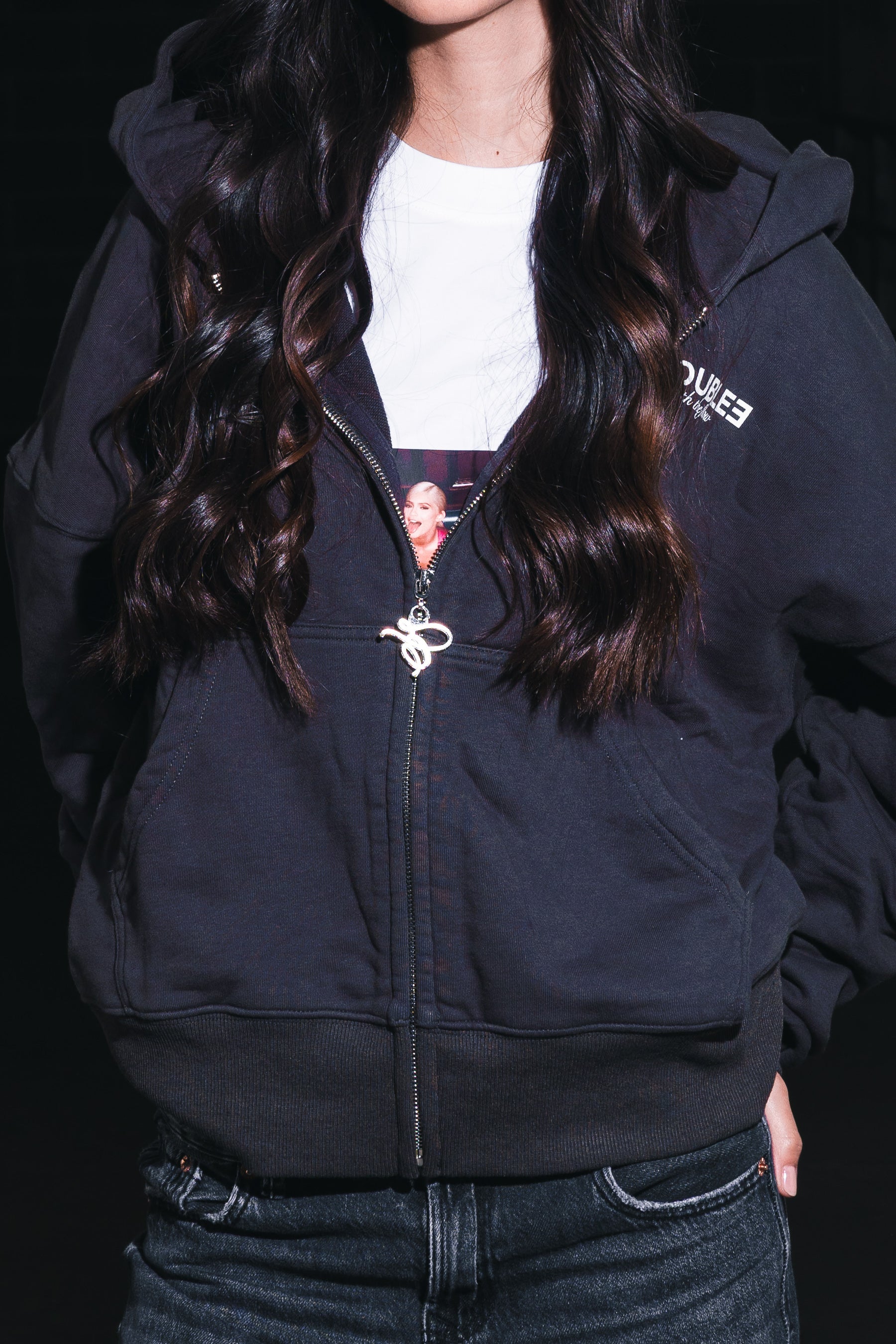 PATCH LOGO BOXY DARK GREY HOODIE