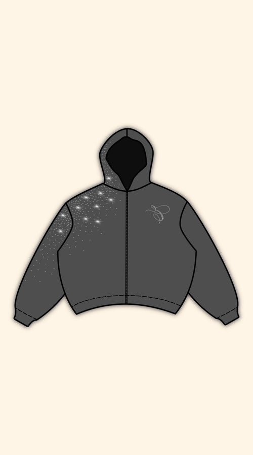 & GLITTER LOGO BOXY BLACK HOODIE