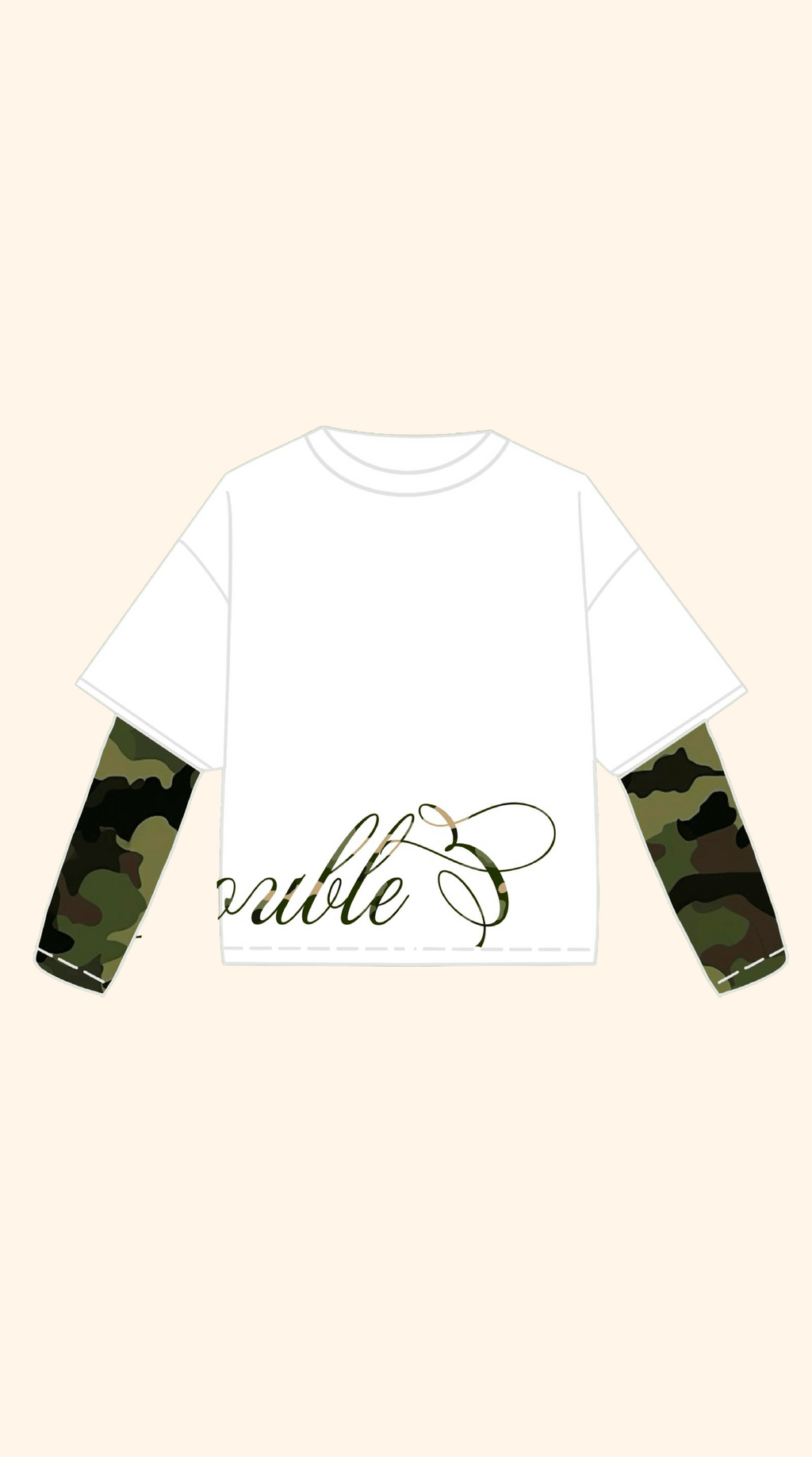 CAMO DOUBLE BOXY WHITE LONGSLEEVE