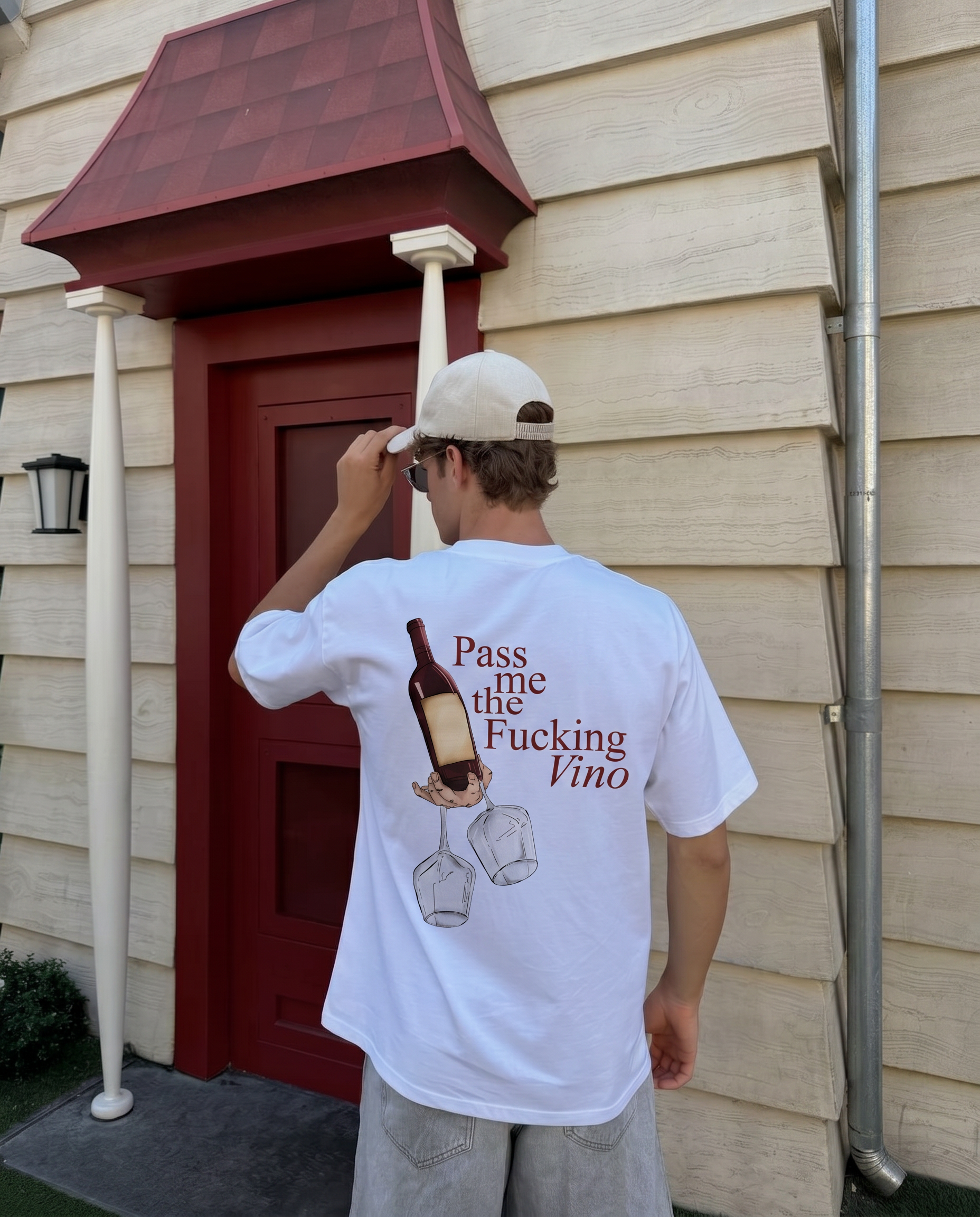 WINE BOXY WHITE TEE