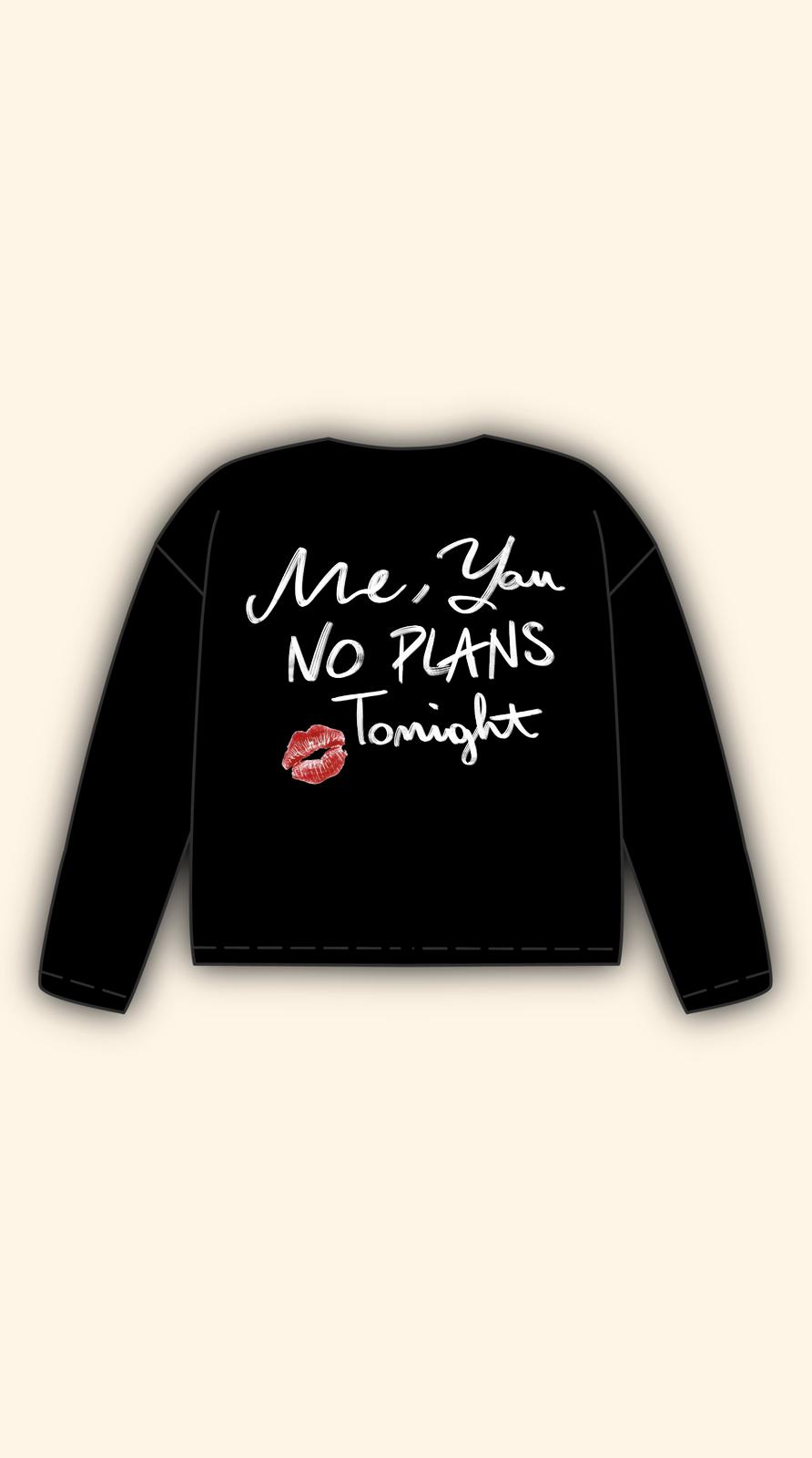 NO PLANS TONIGHT BOXY BLACK LONGSLEEVE