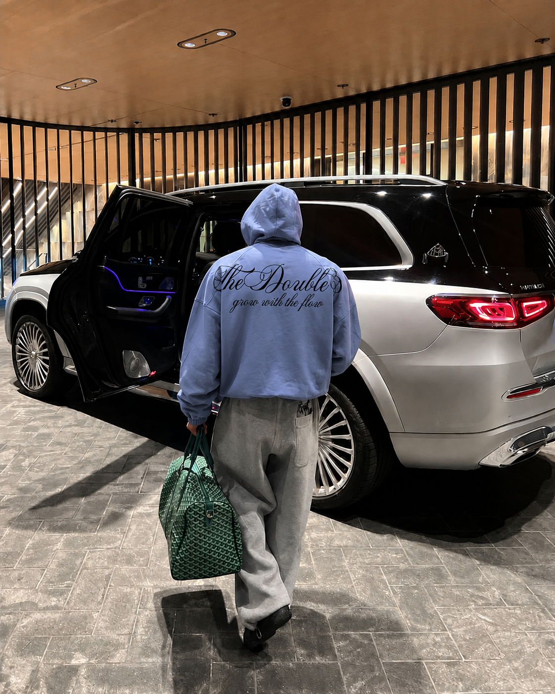 ITALICS LOGO ON TONE LIGHT BLUE HOODIE