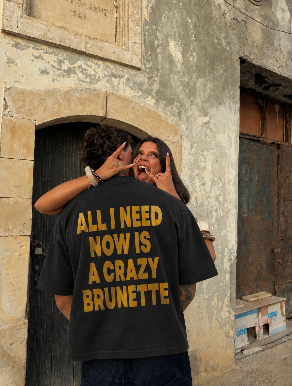 CRAZY BRUNETTE BOXY BLACK TEE