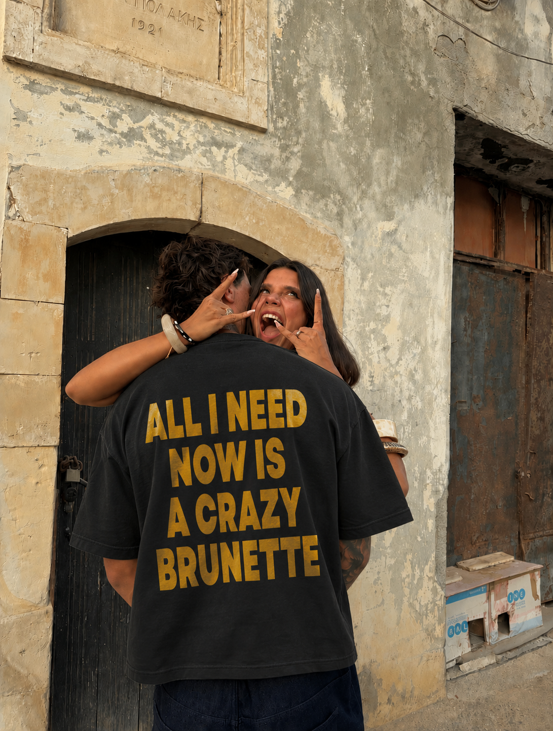 CRAZY BRUNETTE BOXY BLACK TEE
