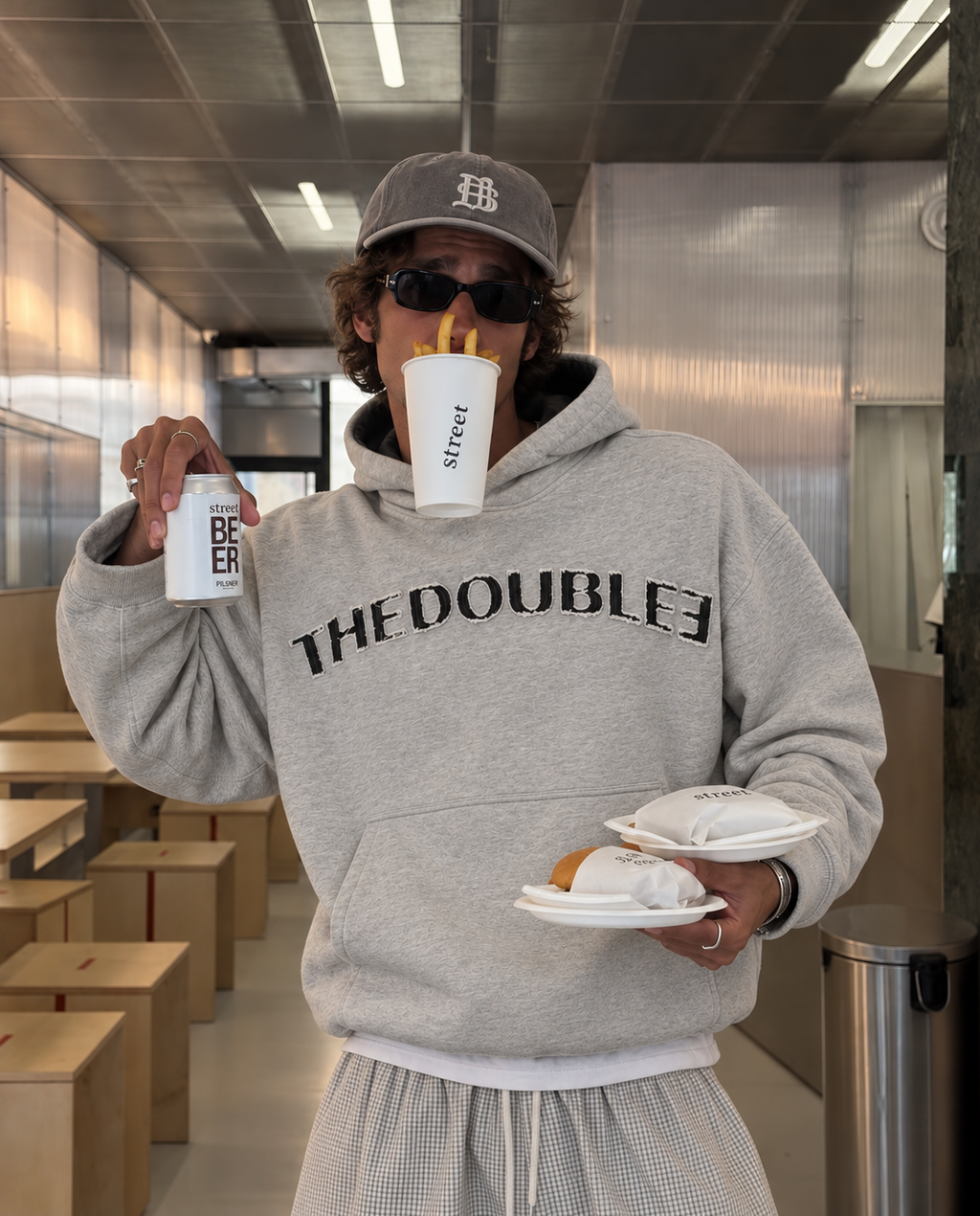PATCH LOGO BOXY DARK GREY HOODIE